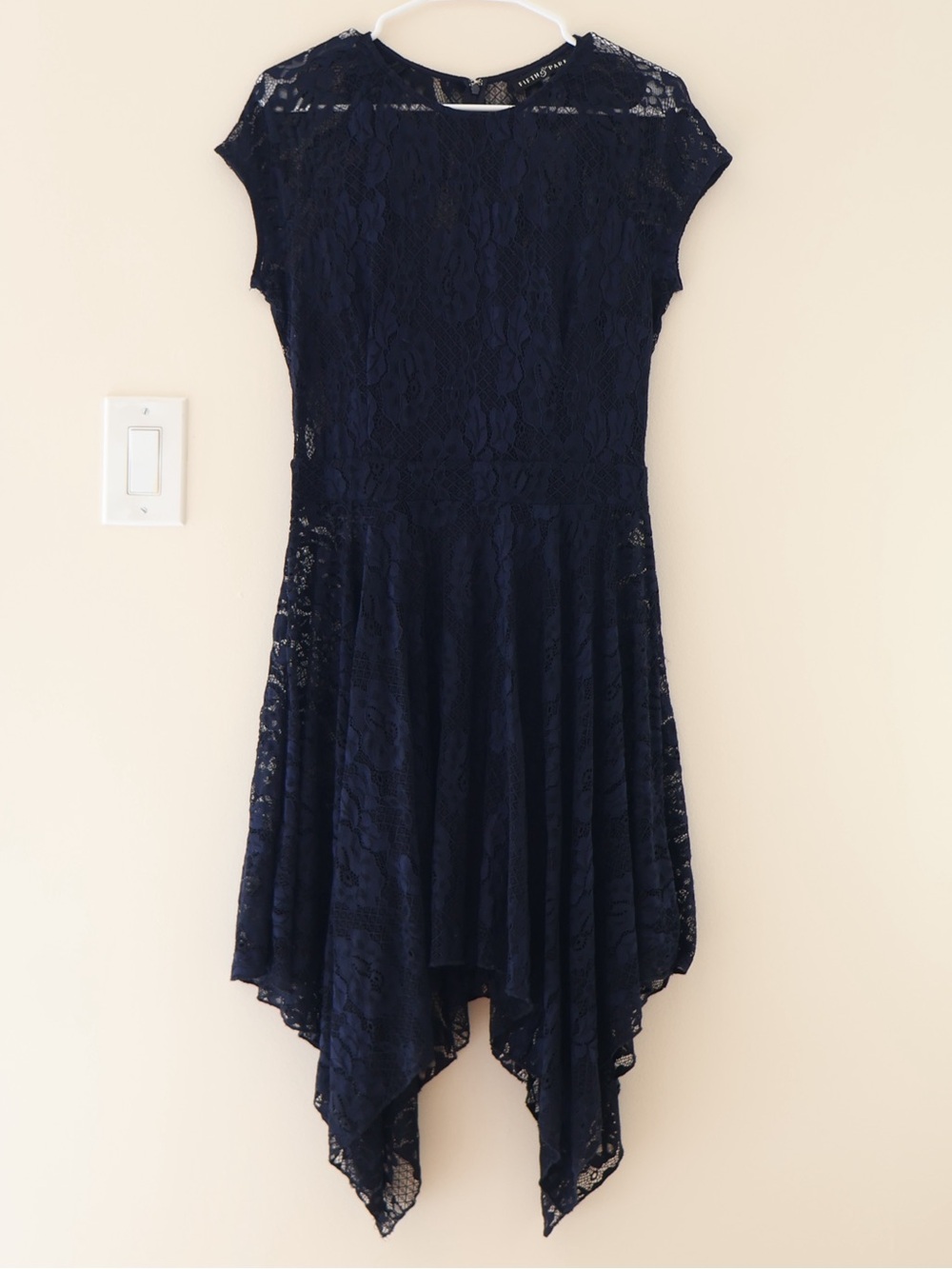 Fifth & Park Navy Floral Lace Asymmetrical Midi Dress Whimsigoth Grunge Gypsy